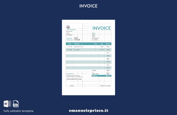 modello di fattura per consulenza legale in stile verificato